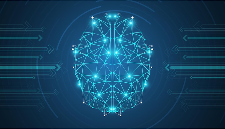 Vector cerebro poligonal abstracto inteligencia artificial y concepto de aprendizaje automático triángulos con puntos y líneas de conexión concepto gráfico para su diseño