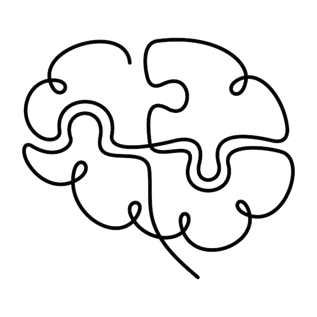 Cerebro con rompecabezas ilustración vectorial de una línea