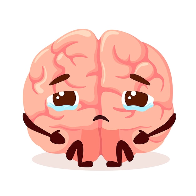 Un cerebro triste y cansado está llorando. Depresión. Diseño de dibujos animados.