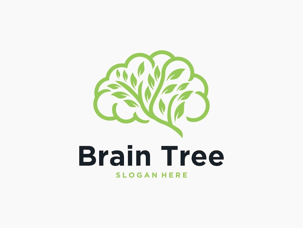 Cerebro verde con diseño de logotipo de árbol.