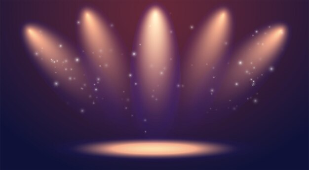 Ceremonia de premiación de luces en el escenario con el podio del ganador de la ronda Los reflectores iluminan la ilustración vectorial