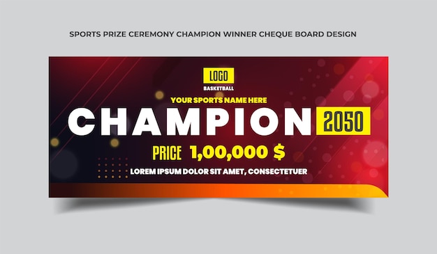 Ceremonia de premios deportivos Campeón ganador cheque Diseño de la junta