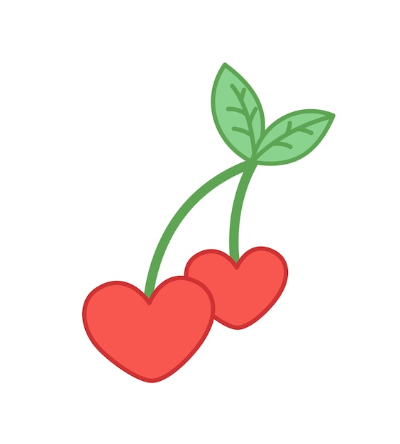 Cereza en forma de corazón Berry día de San Valentín Vector de dibujos animados eps 10