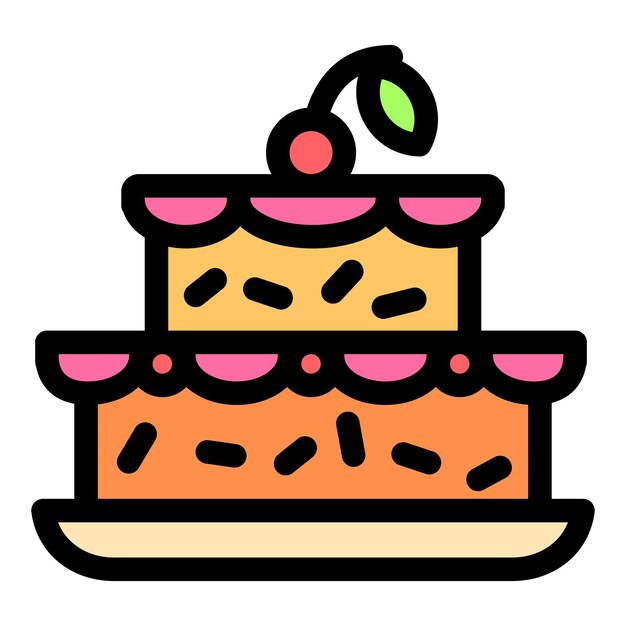 Cereza en icono de pastel de cumpleaños Esquema de cereza en pastel de cumpleaños icono vectoriales para diseño web aislado sobre fondo blanco