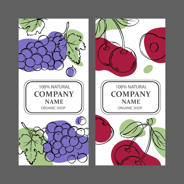 Vector cereza y uva plantillas de etiquetas vintage sketch vector set