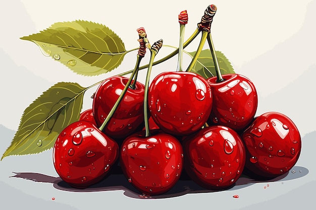 cerezas frescas y vector de sabor dulce e ilustración