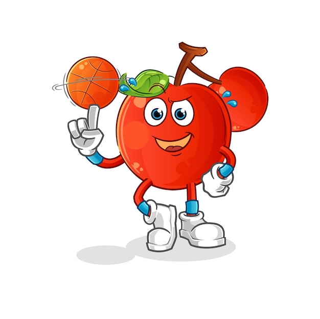 Cerezas jugando mascota de baloncesto. vector de dibujos animados