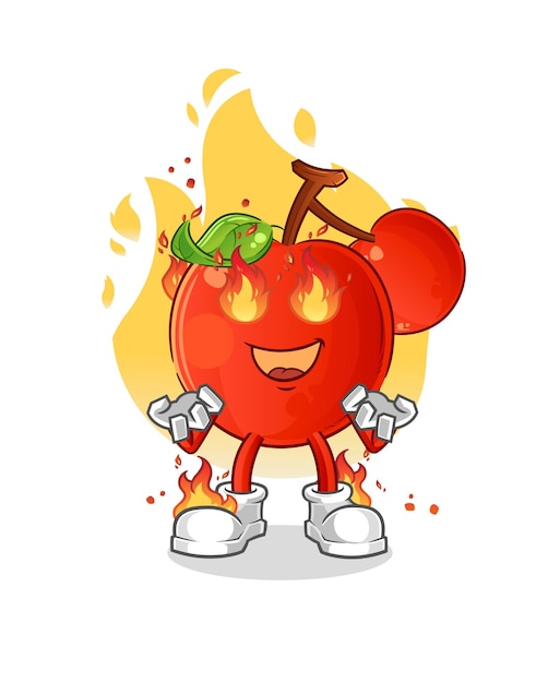 cerezas en la mascota de fuego. vector de dibujos animados