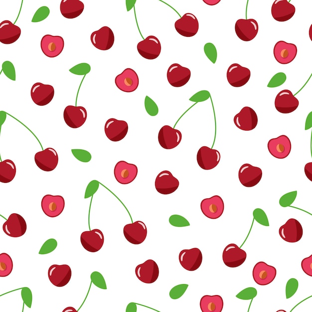 Cerezas rojas seampless patrón sobre fondo blanco.