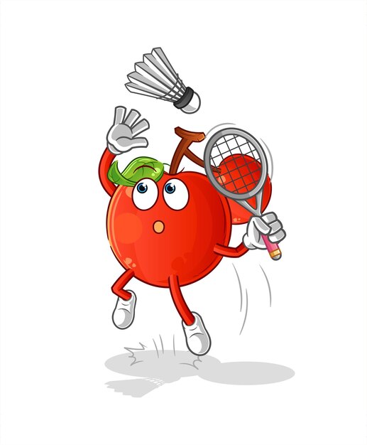 Las cerezas se rompen en el vector de mascota de dibujos animados de dibujos animados de bádminton