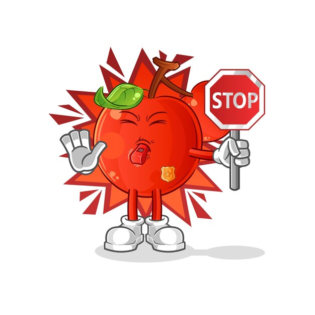 Cerezas con vector de mascota de dibujos animados de señal de stop