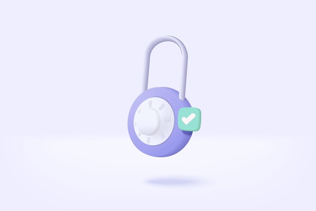 Cerradura 3D para contraseña segura en línea en fondo blanco Signo cerrado de cerradura Seguridad cibernética Protección de datos digitales Concepto mínimo Protección de seguridad 3D en vector aislado Ilustración de renderización