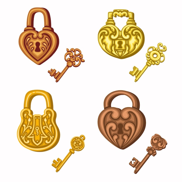 cerradura dorada y conjunto de llaves ilustración vectorial eps10