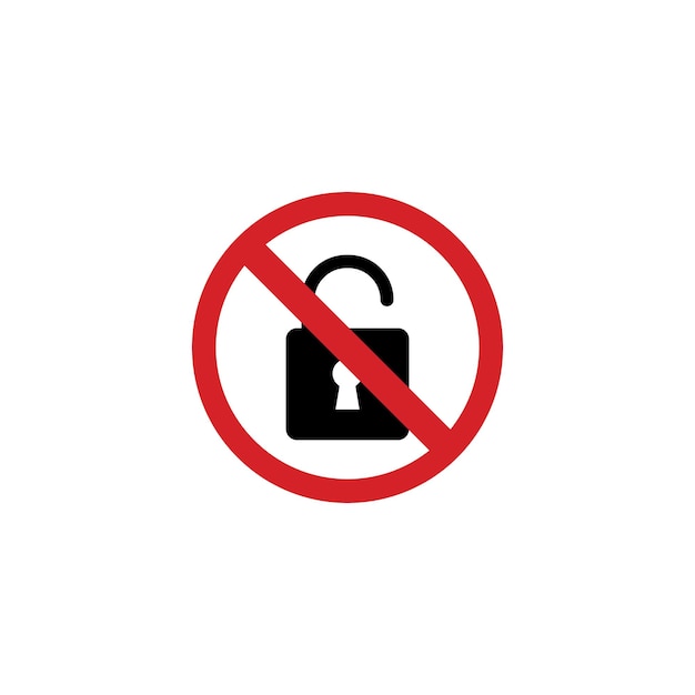 Cerradura sin señal de advertencia precaución restricción de atención Ilustración vectorial