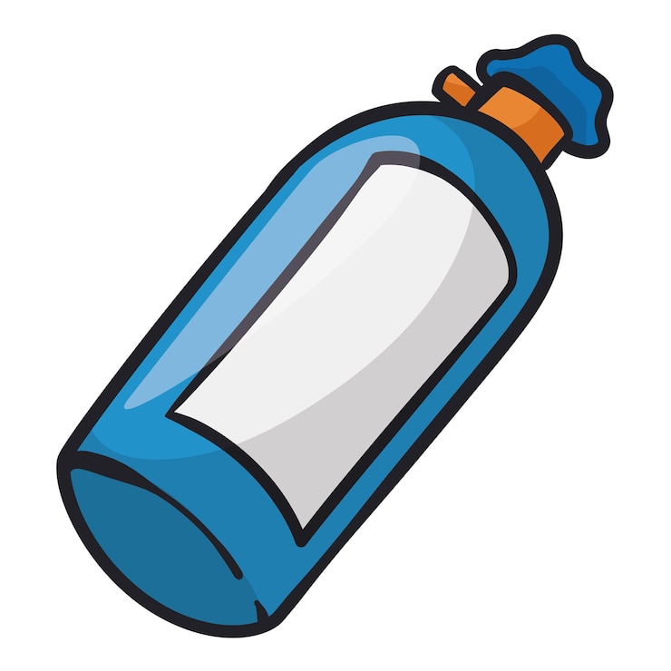 Vector cerrar vista de extintor de incendios azul como una botella en estilo de dibujos animados
