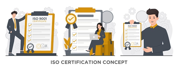 Certificación ISO control de calidad de la ilustración y certificación ISO 9001