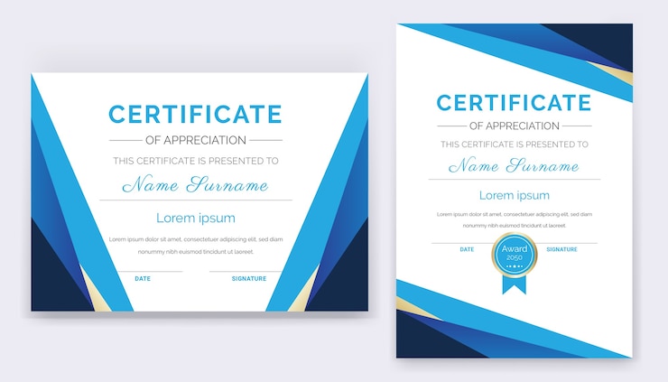 Certificado académico moderno y profesional de diseño de plantilla de premio de apreciación.