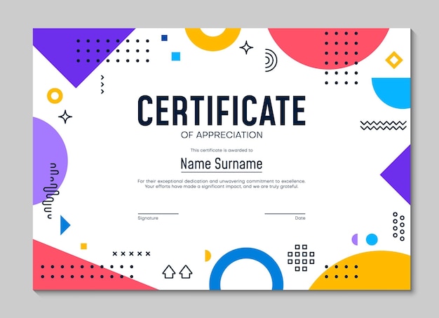 Certificado de aprecio con formas de Memphis