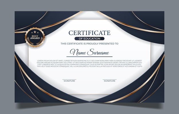 un certificado azul y dorado que dice certificado de premios