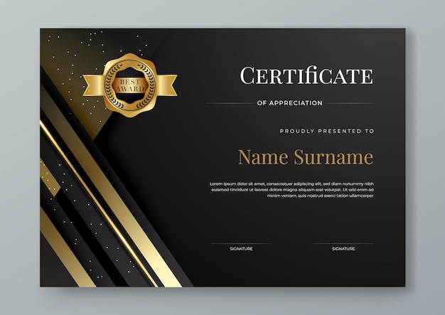 Certificado blanco y negro de oro de lujo corporativo y plantilla moderna Para logros corporativos premio de diploma graduación finalización aprecio reconocimiento reconocimiento etc.