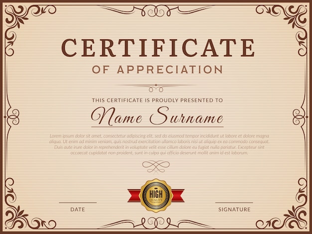 Certificado . Bordes decorativos y esquinas para el diseño de vectores de certificado moderno. Certificado con plantilla de borde, ilustración de adorno de decoración de marco