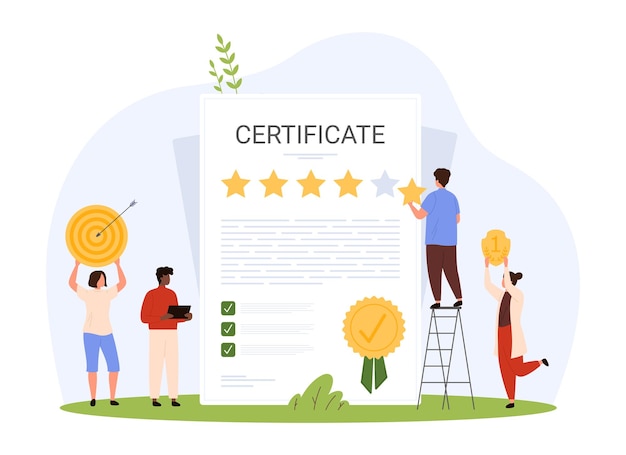 Certificado de calidad comentarios en línea de pequeños clientes que tienen premio de oro y estrella