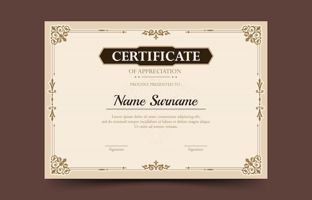 un certificado del certificado de nombre con una cinta de oro