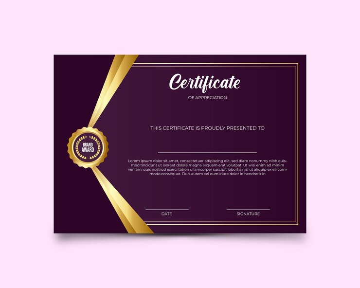 certificado de cinta de oro en él