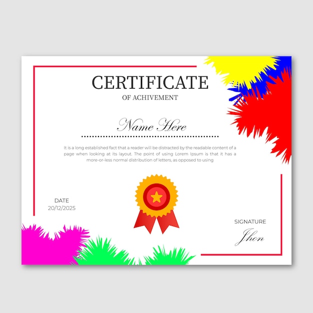 certificado colorido con diseño de placa