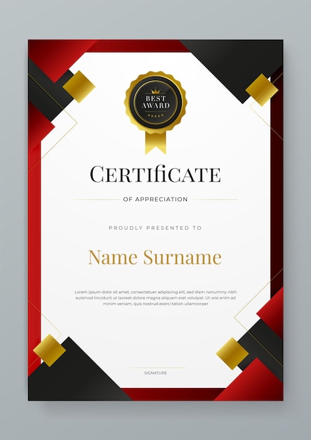 Certificado colorido moderna elegante y lujosa plantilla con formas para la apreciación premios de logros diploma corporativo y educación