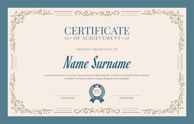 un certificado de concesión azul y marrón