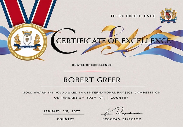 Un certificado de concesión del premio del año 2011