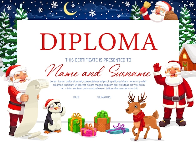 Certificado de diploma con fondo navideño