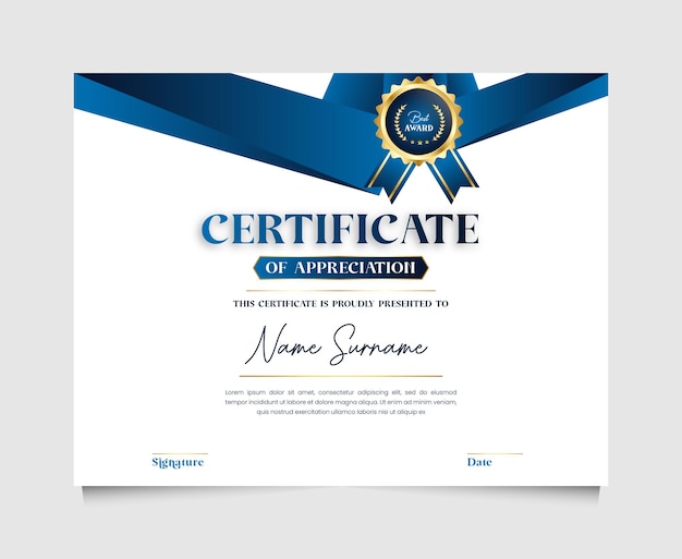 Certificado de diploma profesional y plantilla de certificado corporativo en estilo premium