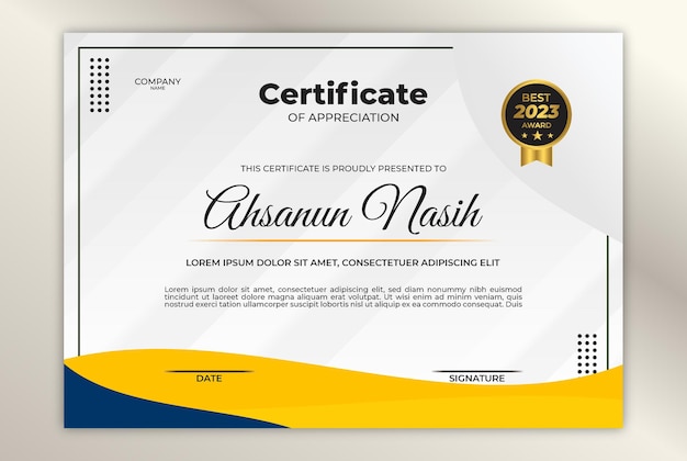 Certificado elegante degradado con insignia dorada.