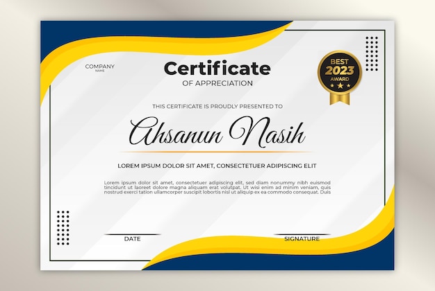 Certificado elegante degradado con insignia naranja