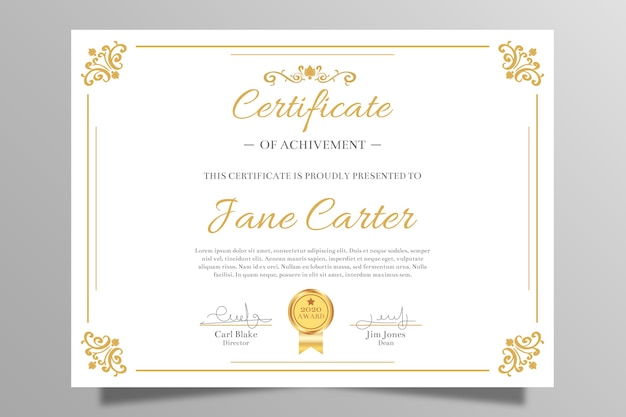 Certificado elegante de logros