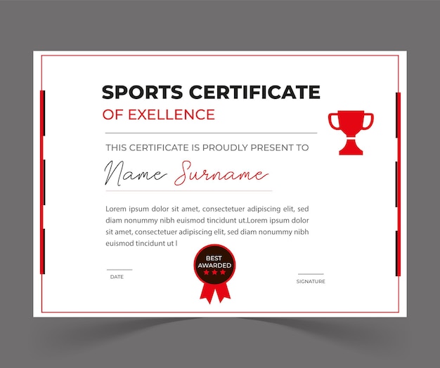 Certificado de excelencia deportiva - Reconocimiento del premio