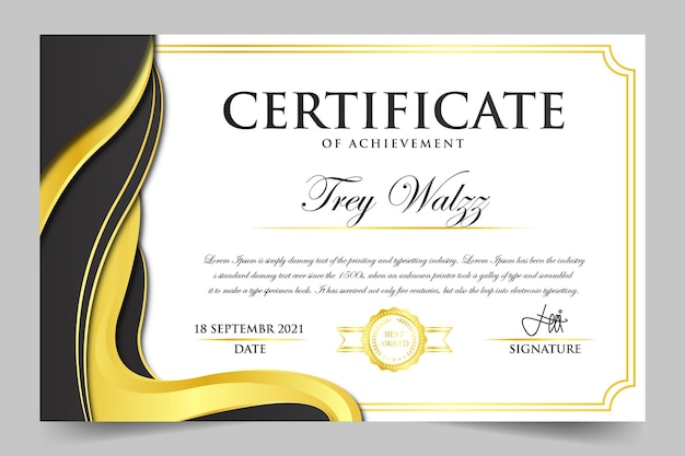 Certificado exclusivo degradado negro y dorado