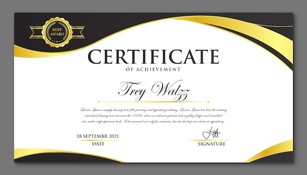 Certificado exclusivo negro y dorado