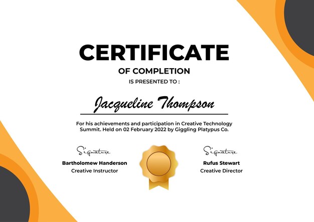 Certificado de finalización Plantilla vectorial moderna