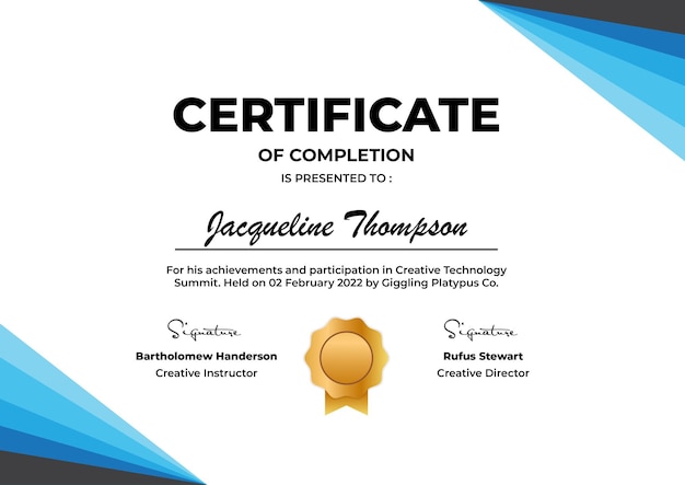 Certificado de finalización Plantilla vectorial moderna