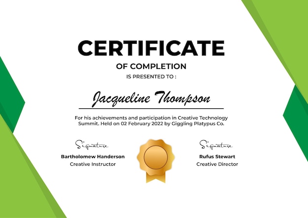 Certificado de finalización Plantilla vectorial moderna