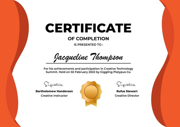 Certificado de finalización Plantilla vectorial moderna