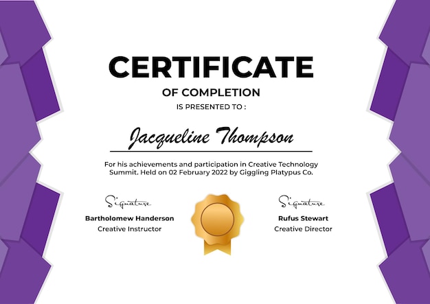 Certificado de finalización Plantilla vectorial moderna