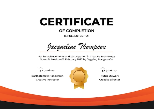 Certificado de finalización Plantilla vectorial moderna