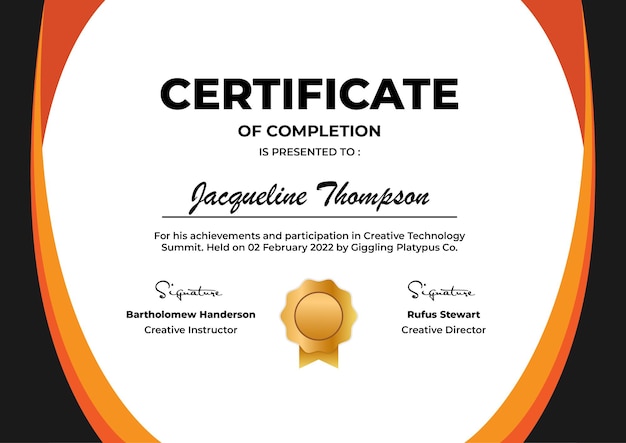 Certificado de finalización Plantilla vectorial moderna