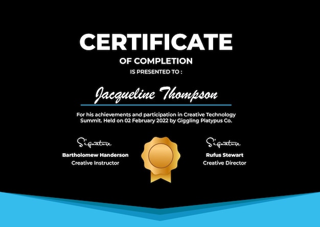 Certificado de finalización Plantilla vectorial moderna