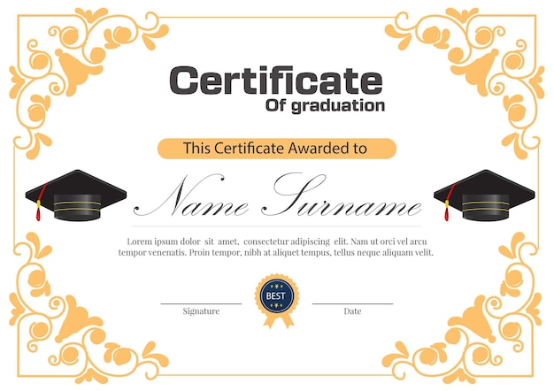Vector un certificado de graduación se coloca al estilo de un gorro de graduación.