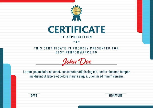 Certificado horizontal de diseño de plantilla de premio de reconocimiento en color blanco.